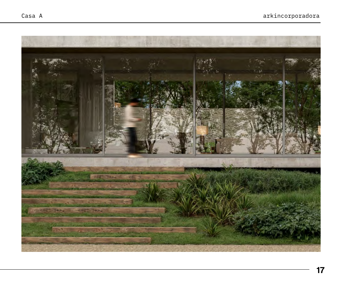 Imagem do projeto arquitetônico da Casa A no book do Residencial Aman