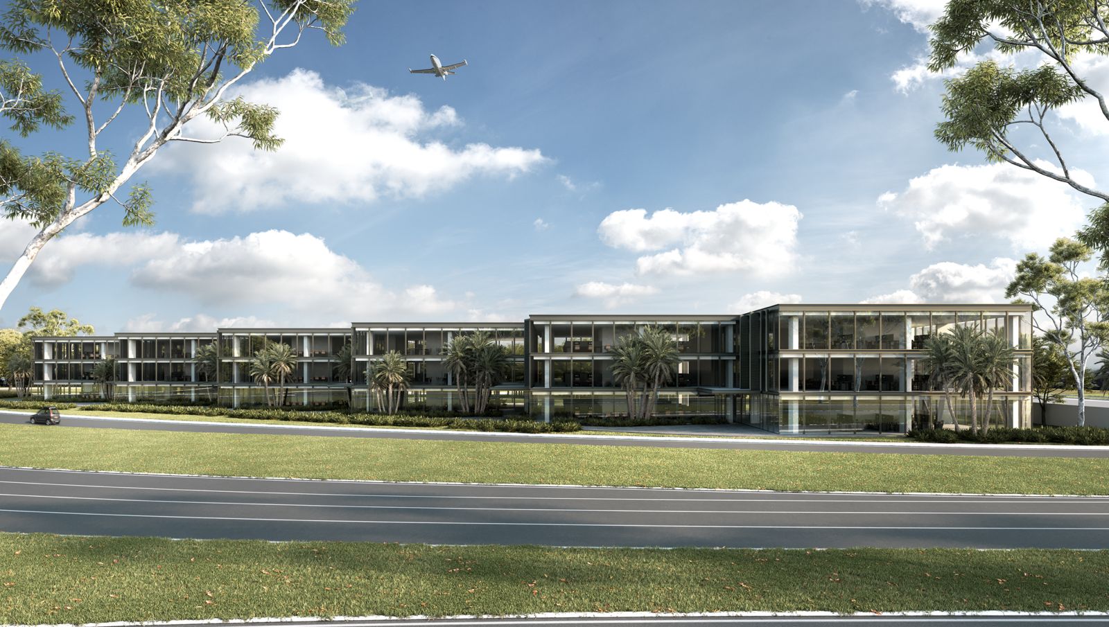 Perspectiva arquitetônica do futuro Offices Aero DF no Aeroporto Internacional de Brasília